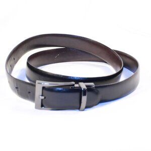 Black Leather Belt Size 42 Silver Buckle 1 1/8” Wide With 7 Holes For 6" Adjust